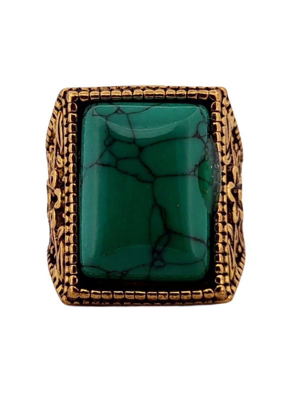 Emerald Green Turquoise Gold Ring, size 8.5 392